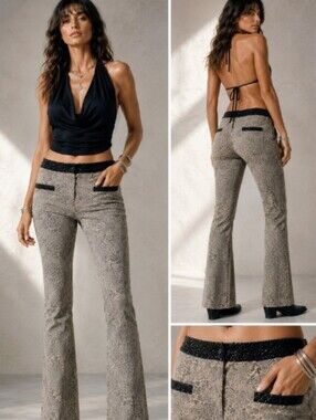 VTG Rare! Paisley suede pants with chainmail pocket trim and waist